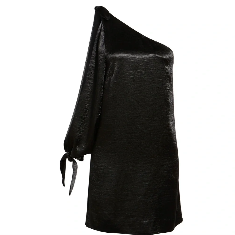 REBECCA MINKOFF REVOLVE BLACK SATIN ONE-SHOULDER MINI DRESS - Picture 8 of 10